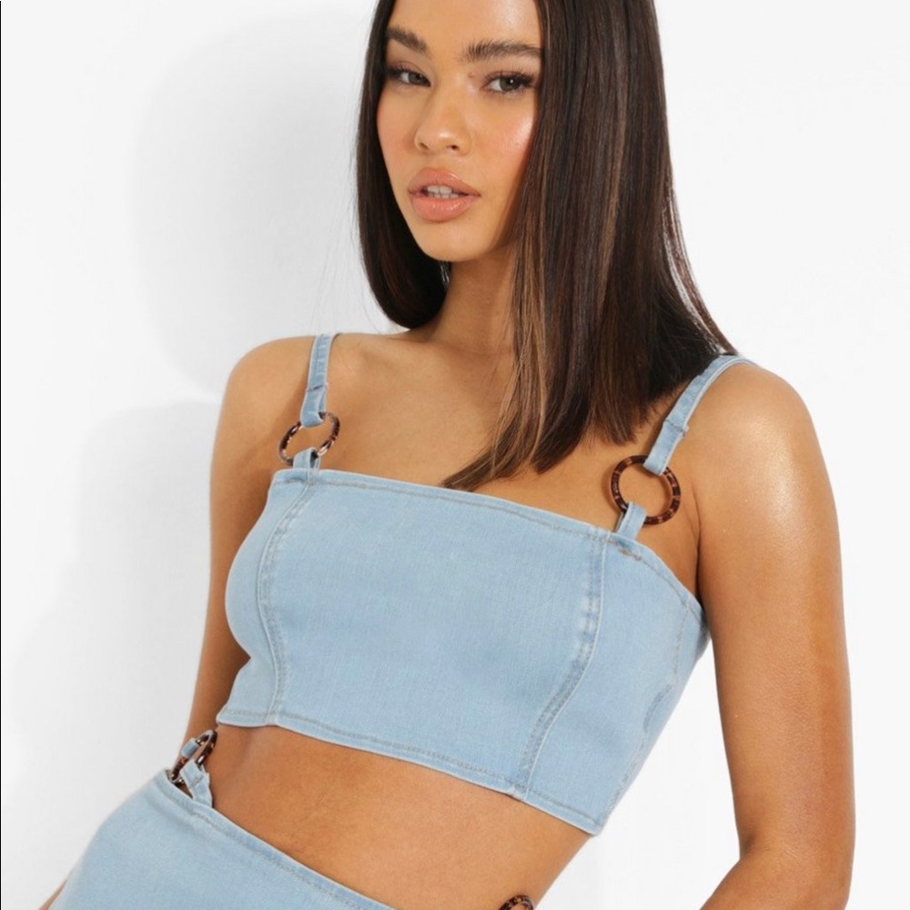 Boohoo Acid Wash Denim Crop Top
